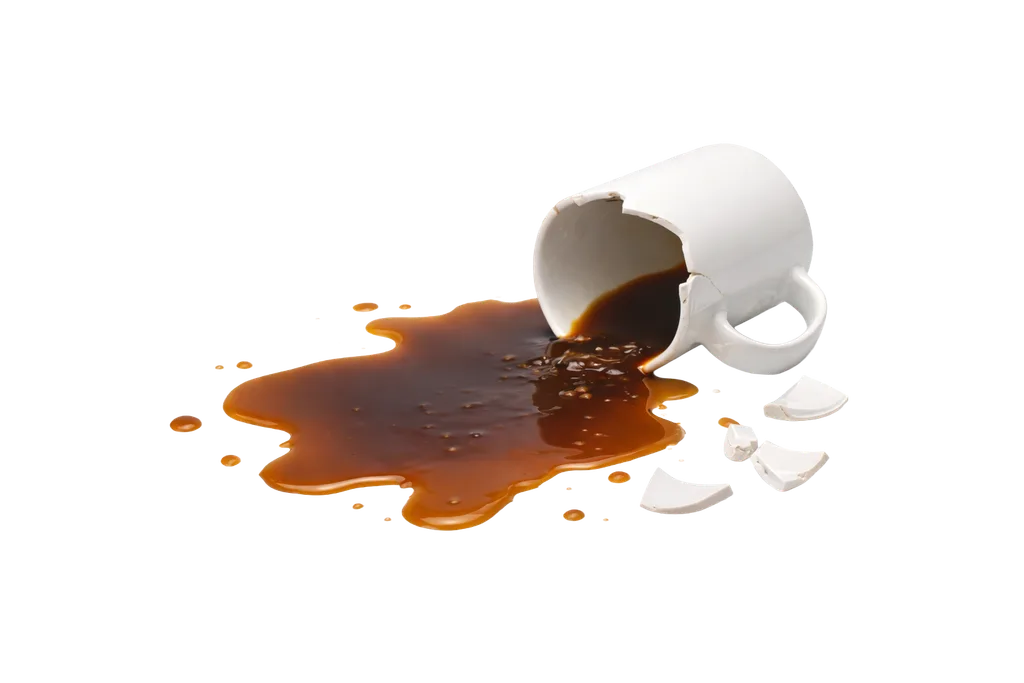 Spilled coffee mug showing chaos